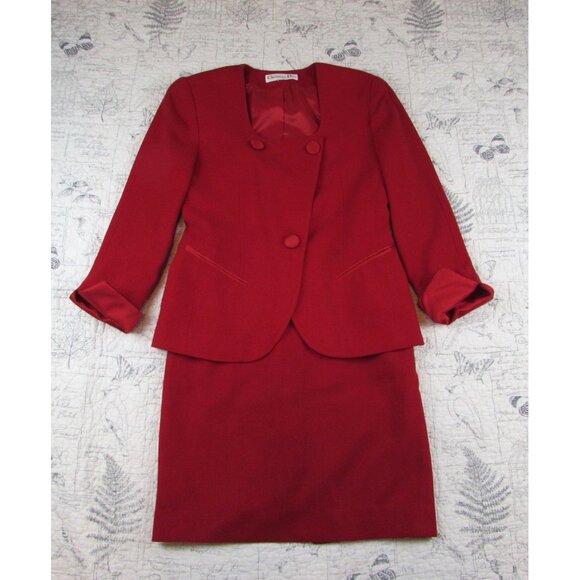 Christian Dior Other - Vtg Christian Dior Women's Red Skirt Suit Skirt and Collarless Blazer Suit Sz 4